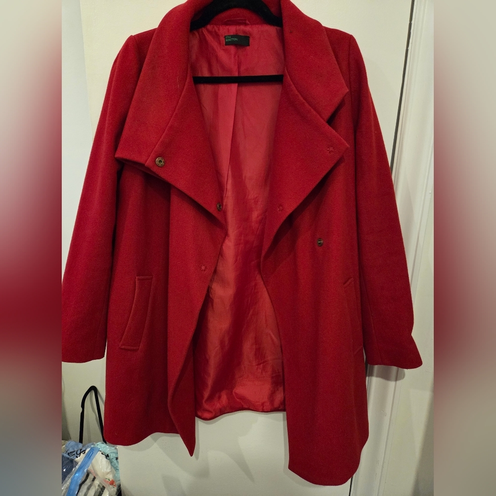 United Colors Of Benetton Vibrant Red Pea Coat